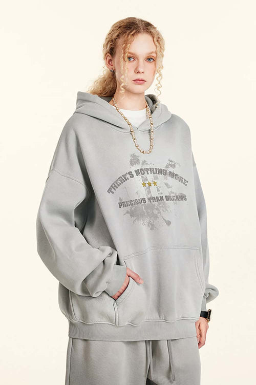 Gradient Typography Graphic Hoodie - Light Gray
