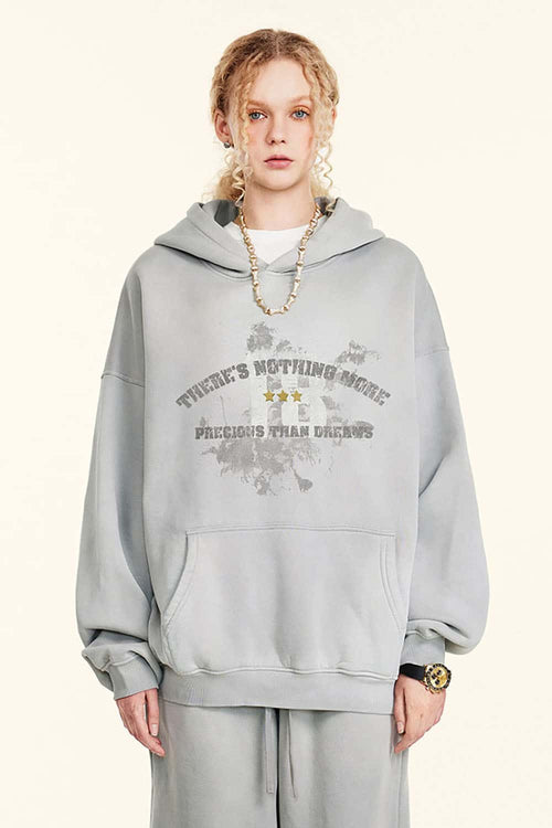 Gradient Typography Graphic Hoodie - Light Gray