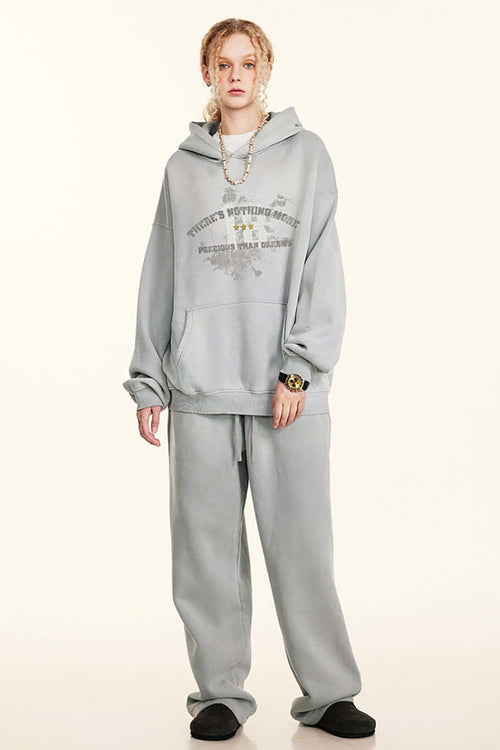 Gradient Typography Graphic Hoodie - Light Gray