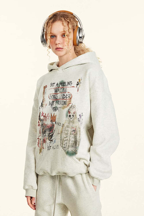 Halloween Graffiti Heavyweight Hoodie - Oat Gray
