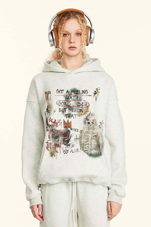 Halloween Graffiti Heavyweight Hoodie - Oat Gray