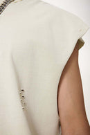 Distressed Vintage Sleeveless Cotton Vest - Gray Apricot
