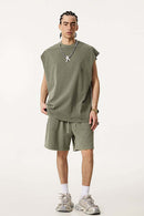 Distressed Vintage Sleeveless Cotton Vest - Grayish Green