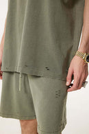 Distressed Vintage Sleeveless Cotton Vest - Grayish Green