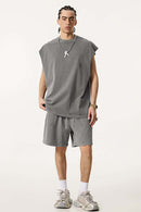 Distressed Vintage Sleeveless Cotton Vest - Medium Gray