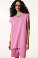 Distressed Vintage Sleeveless Cotton Vest - Rose Pink