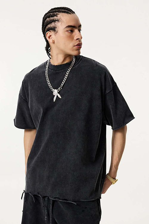 Distressed Heavyweight Street Tee - Slate Black