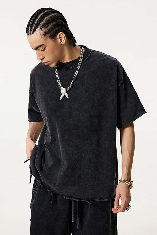 Distressed Heavyweight Street Tee - Slate Black