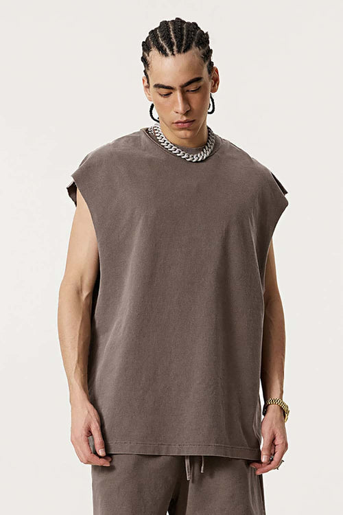 Unisex Loose-Fit Athletic Muscle Tank - Coffee