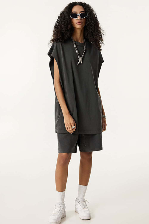 Unisex Loose-Fit Athletic Muscle Tank - Dark Gray