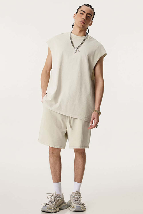 Unisex Loose-Fit Athletic Muscle Tank - Gray Apricot
