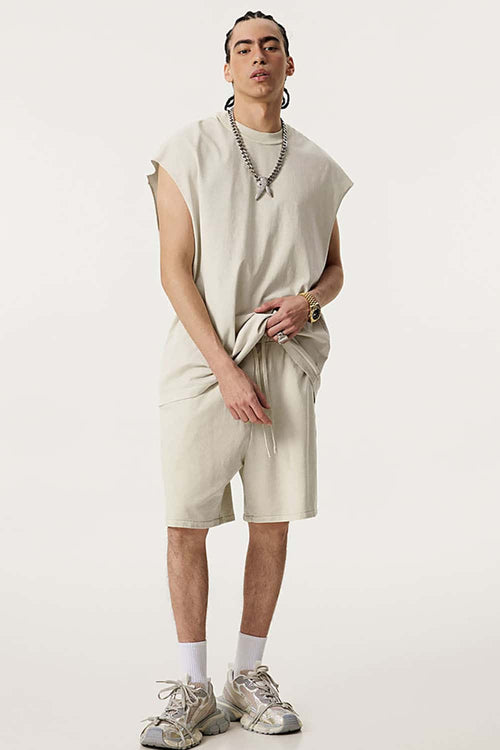 Unisex Loose-Fit Athletic Muscle Tank - Gray Apricot