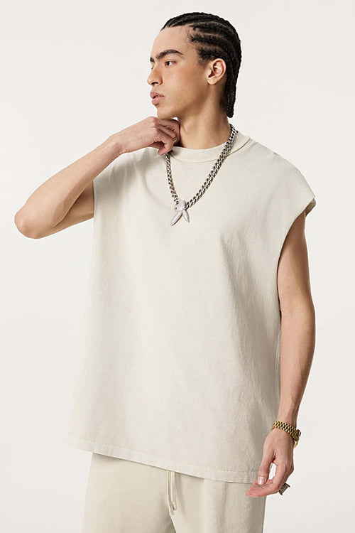 Unisex Loose-Fit Athletic Muscle Tank - Gray Apricot