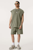 Unisex Loose-Fit Athletic Muscle Tank - Grayish Green