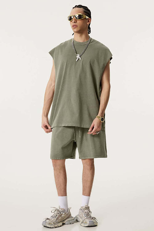 Unisex Loose-Fit Athletic Muscle Tank - Grayish Green