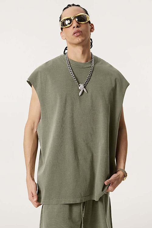 Unisex Loose-Fit Athletic Muscle Tank - Grayish Green