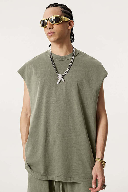 Unisex Loose-Fit Athletic Muscle Tank - Grayish Green