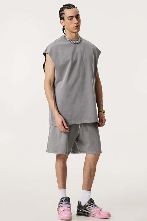 Unisex Loose-Fit Athletic Muscle Tank - Medium Gray