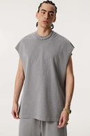 Unisex Loose-Fit Athletic Muscle Tank - Medium Gray