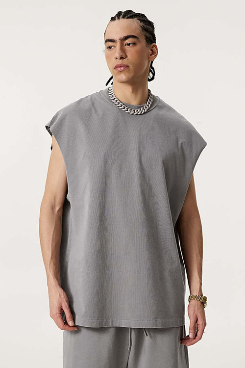 Unisex Loose-Fit Athletic Muscle Tank - Medium Gray
