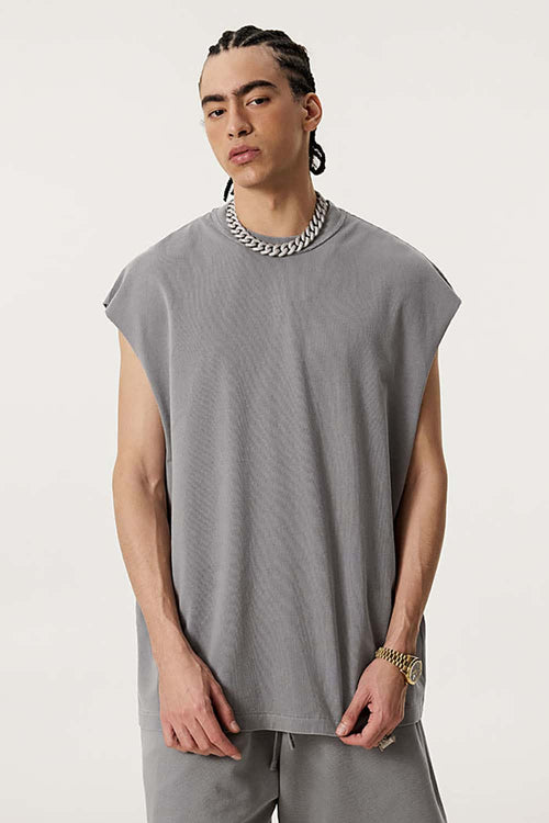 Unisex Loose-Fit Athletic Muscle Tank - Medium Gray