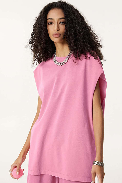 Unisex Loose-Fit Athletic Muscle Tank - Rose Pink