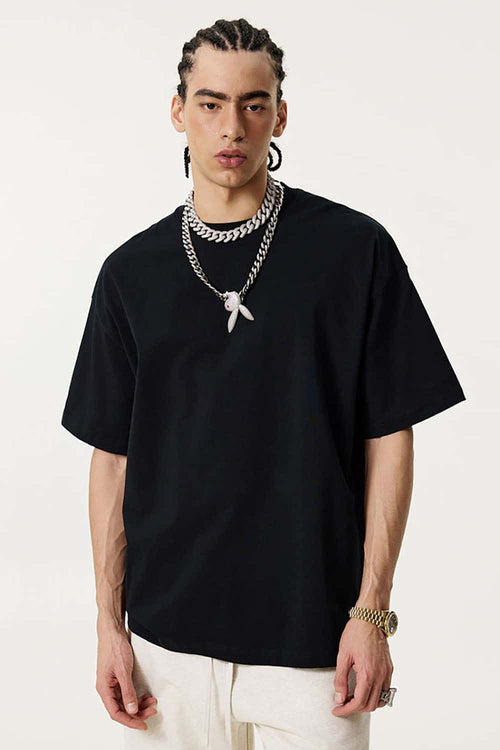 Premium Heavyweight Drop-Shoulder Essential Tee - Black