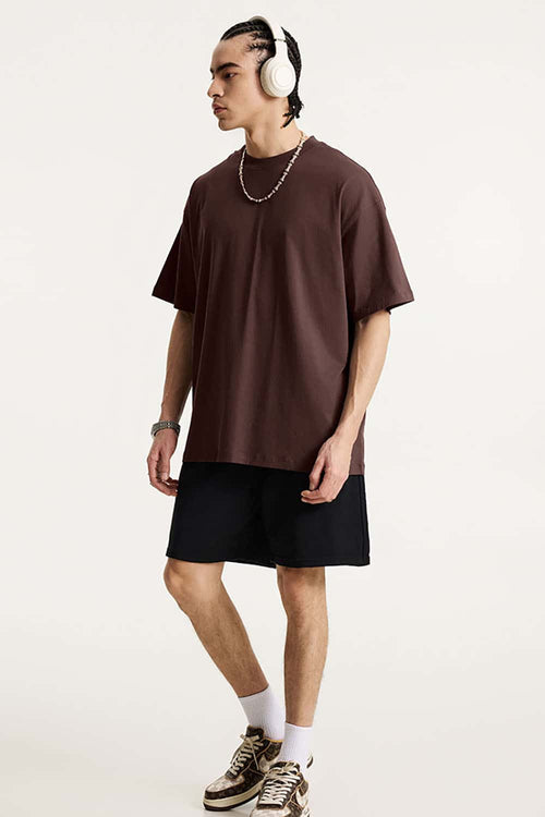 Premium Heavyweight Drop-Shoulder Essential Tee - Chocolate