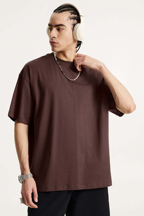 Premium Heavyweight Drop-Shoulder Essential Tee - Chocolate
