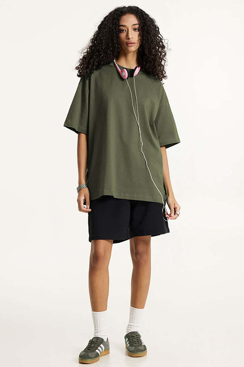 Premium Heavyweight Drop-Shoulder Essential Tee - Military Green