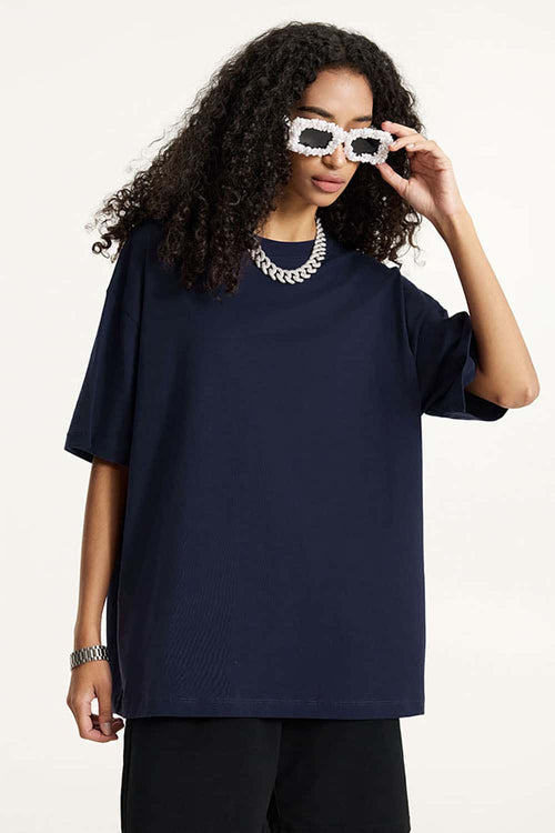 Premium Heavyweight Drop-Shoulder Essential Tee - Navy Blue