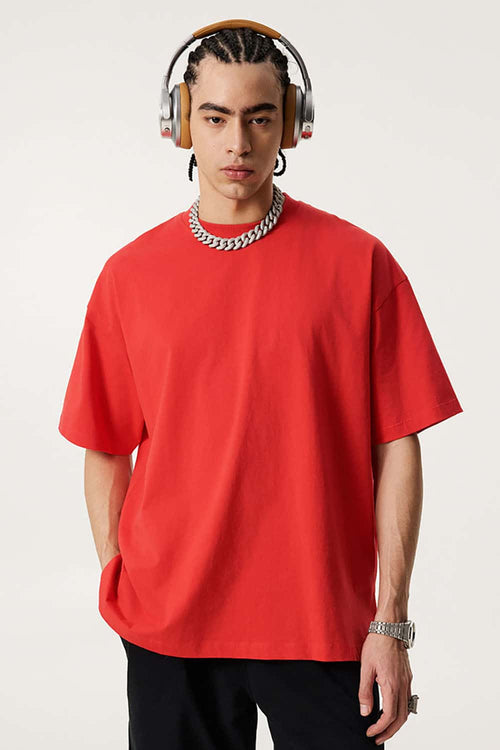 Premium Heavyweight Drop-Shoulder Essential Tee - Red