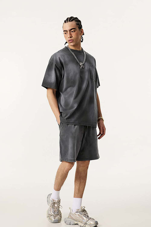 Spray-Washed Distressed Pocket Tee - Dark Gray
