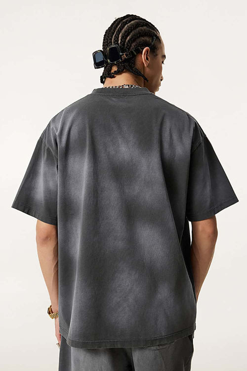 Spray-Washed Distressed Pocket Tee - Dark Gray