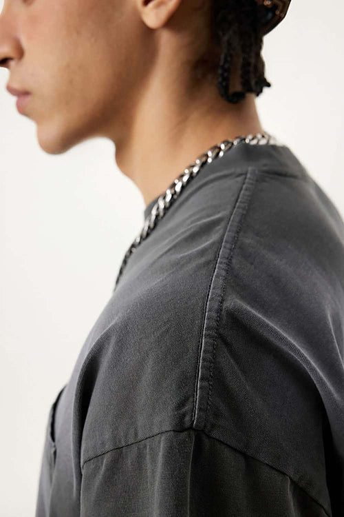 Spray-Washed Distressed Pocket Tee - Dark Gray