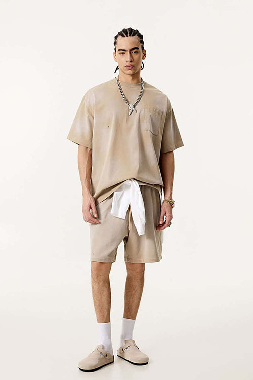 Spray-Washed Distressed Pocket Tee - Khaki