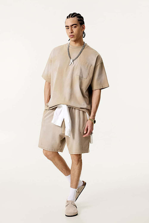 Spray-Washed Distressed Pocket Tee - Khaki