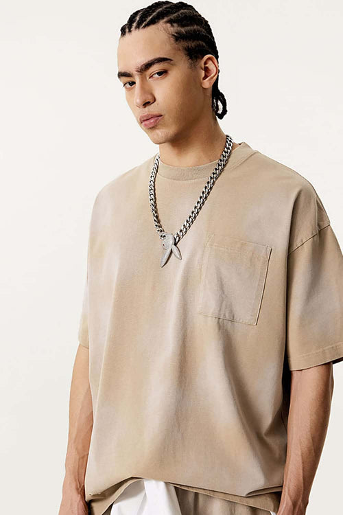 Spray-Washed Distressed Pocket Tee - Khaki
