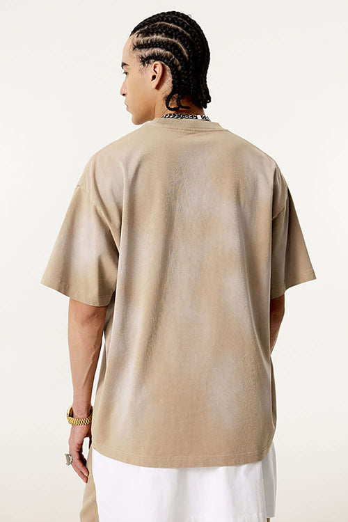 Spray-Washed Distressed Pocket Tee - Khaki