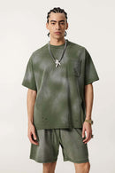 Spray-Washed Distressed Pocket Tee - Military Green