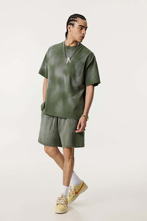 Spray-Washed Distressed Pocket Tee - Military Green