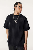 Spray-Washed Distressed Pocket Tee - Vintage Black