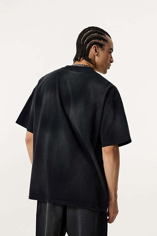 Spray-Washed Distressed Pocket Tee - Vintage Black