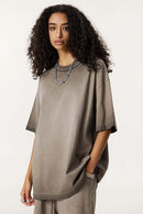 Vintage Distressed Drop-Shoulder Tee - Washed Coffee