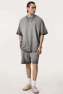 Vintage Distressed Drop-Shoulder Tee - Washed Gray