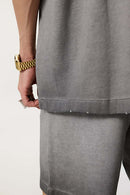 Vintage Distressed Drop-Shoulder Tee - Washed Gray