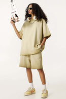 Vintage Distressed Drop-Shoulder Tee - Washed Khaki