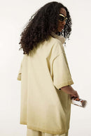 Vintage Distressed Drop-Shoulder Tee - Washed Khaki