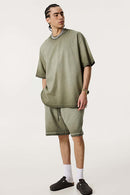 Vintage Distressed Drop-Shoulder Tee - Washed Military Green