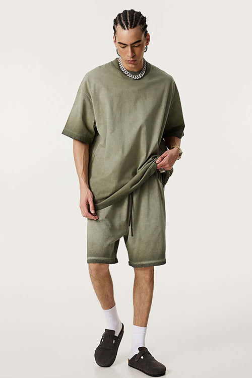 Vintage Distressed Drop-Shoulder Tee - Washed Military Green